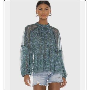 Free People Sweet Heart Top in Emerald Combo